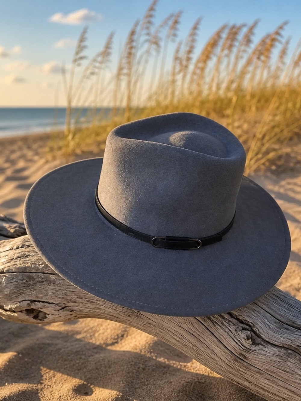 Gray Felt Fedora Hat with Black Band